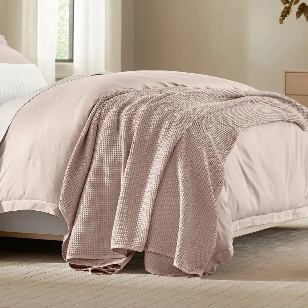 BOLL & BRANCH Waffle Bed Blanket King/Cal King, Blush Organic Cotton *FLAWED*